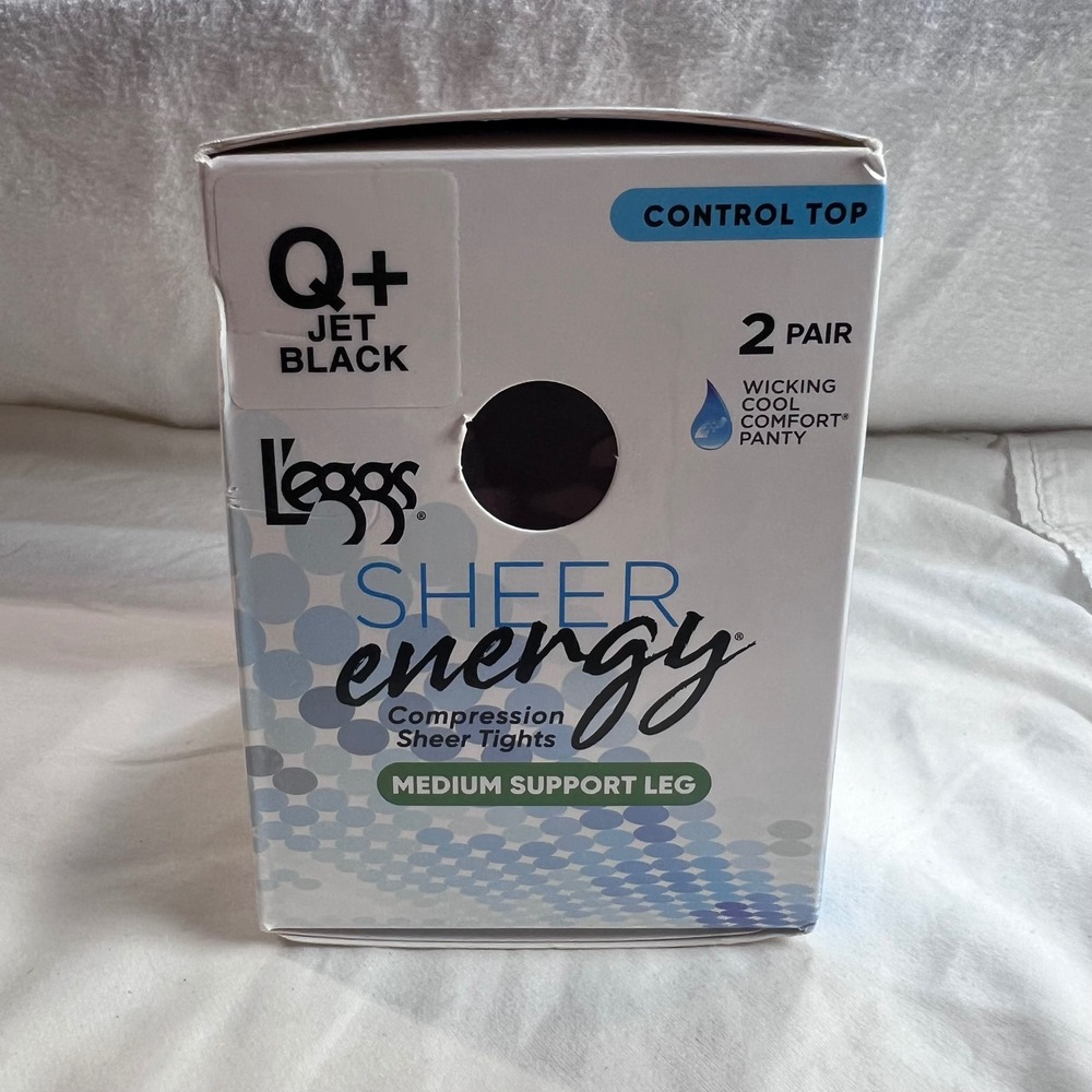 Leggs Sheer Energy Compression Tights 2 Pair Jet Black Q+ Control Top LSE110